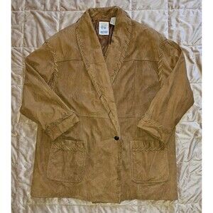 Vintage Together! 90s Boho Leather Brown Long Jacket Womens 3X Whipstitch Coat